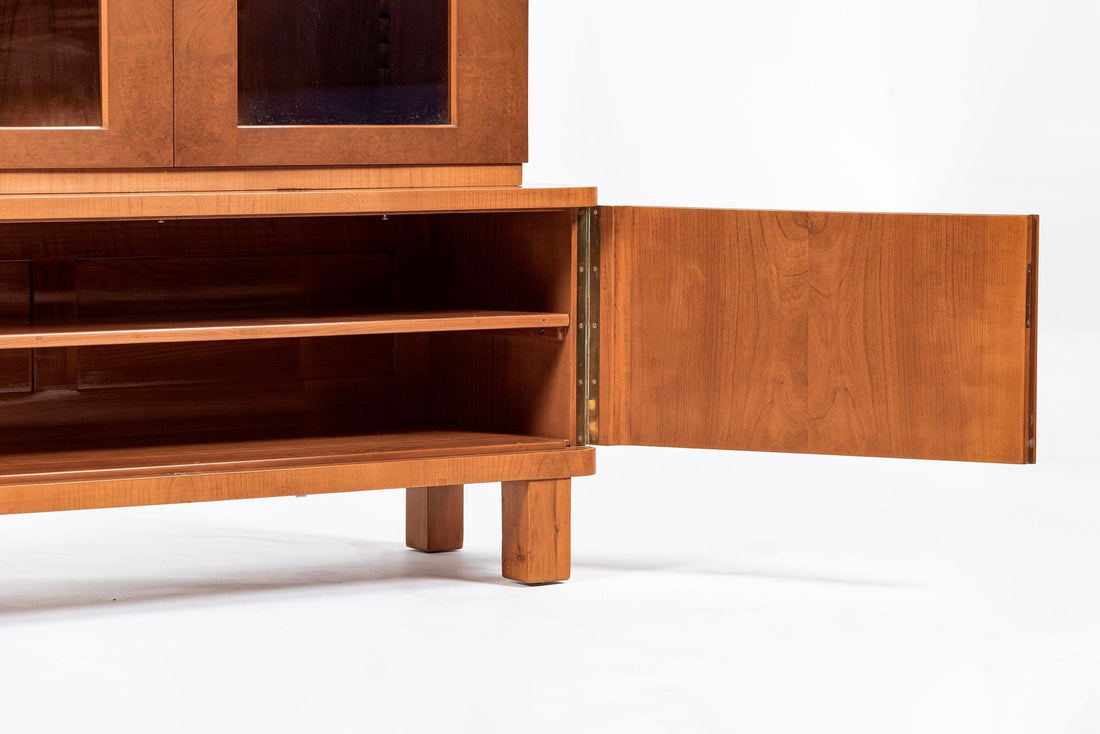 Art Deco Cherry & Burl Wood Display China or Bar Cabinet 1930s