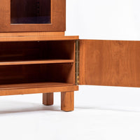 Art Deco Cherry & Burl Wood Display China or Bar Cabinet 1930s