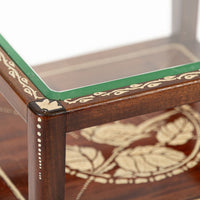 Antique French Art Nouveau Small Handpainted Mahogany Wood & Glass Side Table