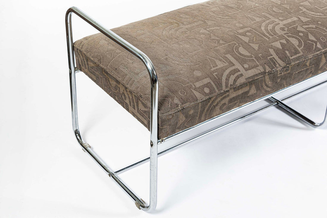 Antique Hoffmann Bauhaus Daybed Bench for Howell, Art Deco Chrome Tubular Steel Bench, 1940s