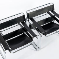 Mid Century Black Leather Wassily Arm Chairs by Marcel Breuer for Knoll, 1960s