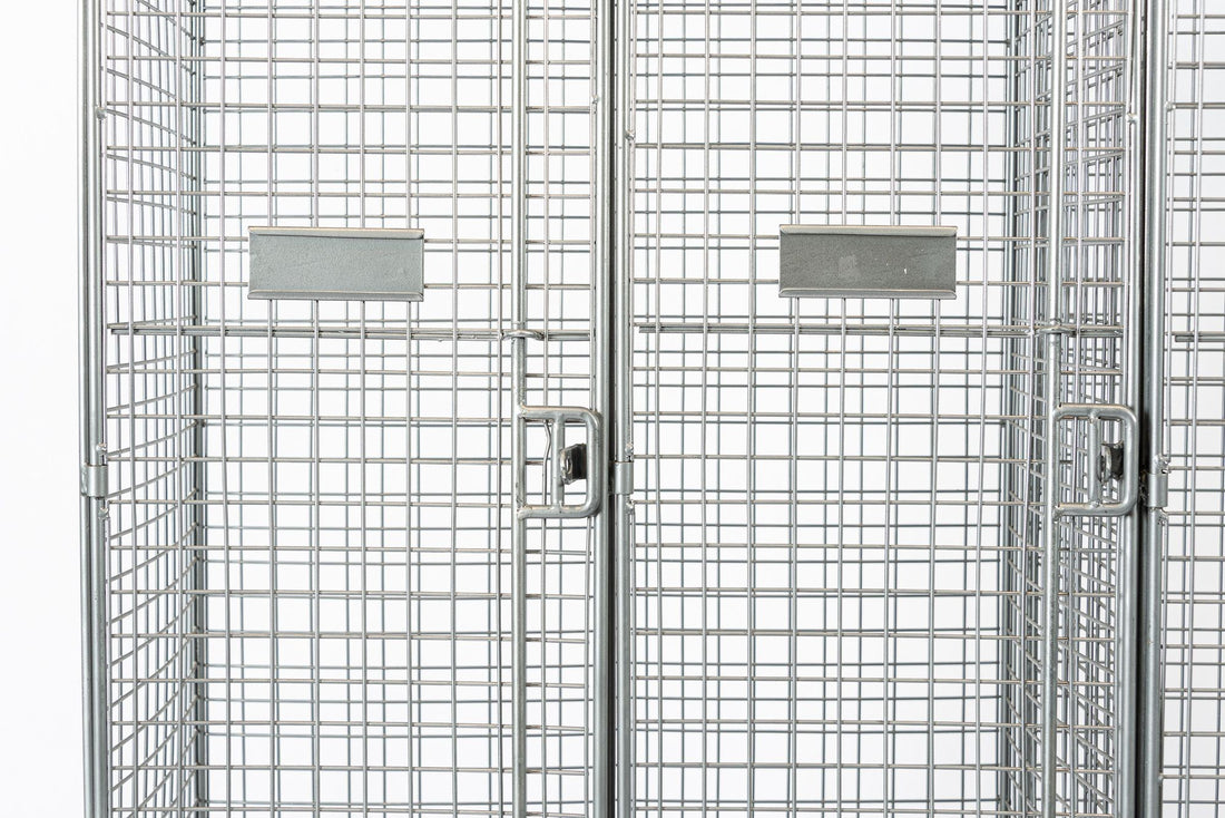 Pair British Industrial Metal Wire Mesh Locker Sets, Made in the UK