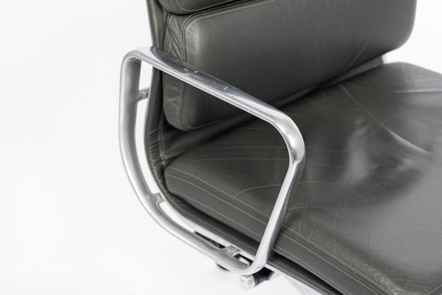 Dark Gray Leather Office Chair by Eames for Herman Miller Aluminum Group