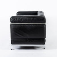 Authentic Cassina LC2 Black Leather Two-Seat Sofa by Le Corbusier 1994