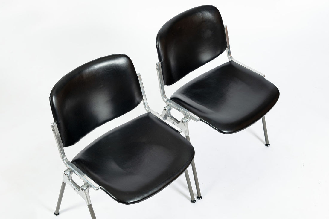 Six Mid Century Italian DSC 106 Leather Stacking Chairs by Giancarlo Piretti for Castelli, 1980s