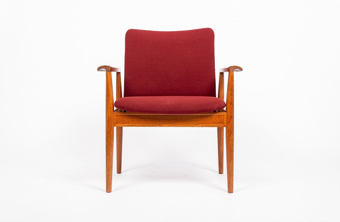 Danish Modern Red Diplomat Chairs by Finn Juhl for France & Daverkosen