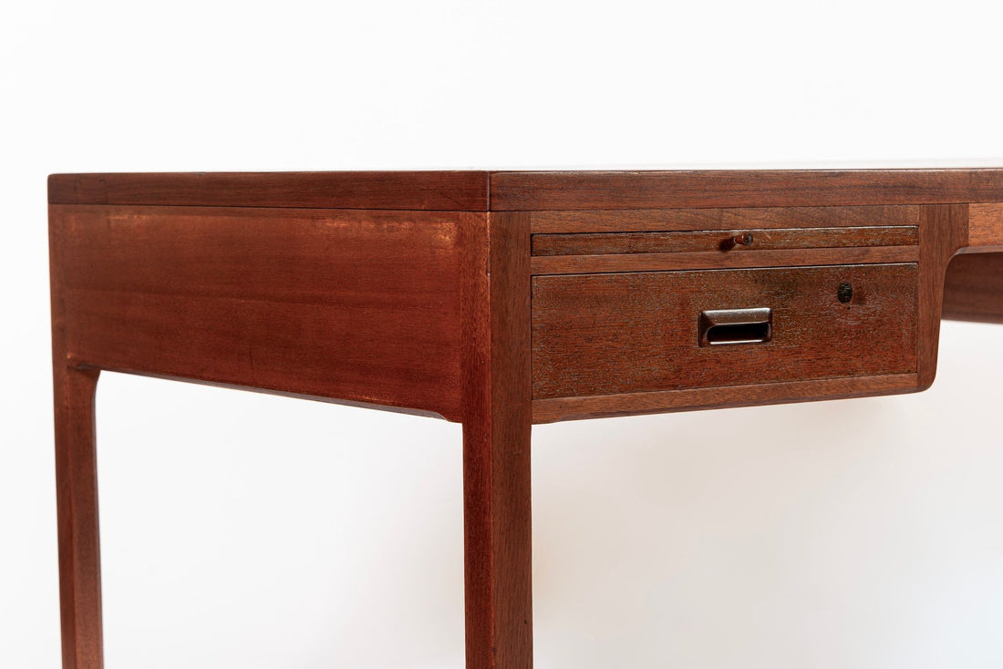 Large Mid Century Danish Modern Mahogany Wood Executive Desk