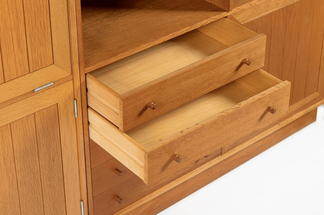 Danish Modern Oak Modular Wall Unit, Mid Century Bookcase Display Cabinet