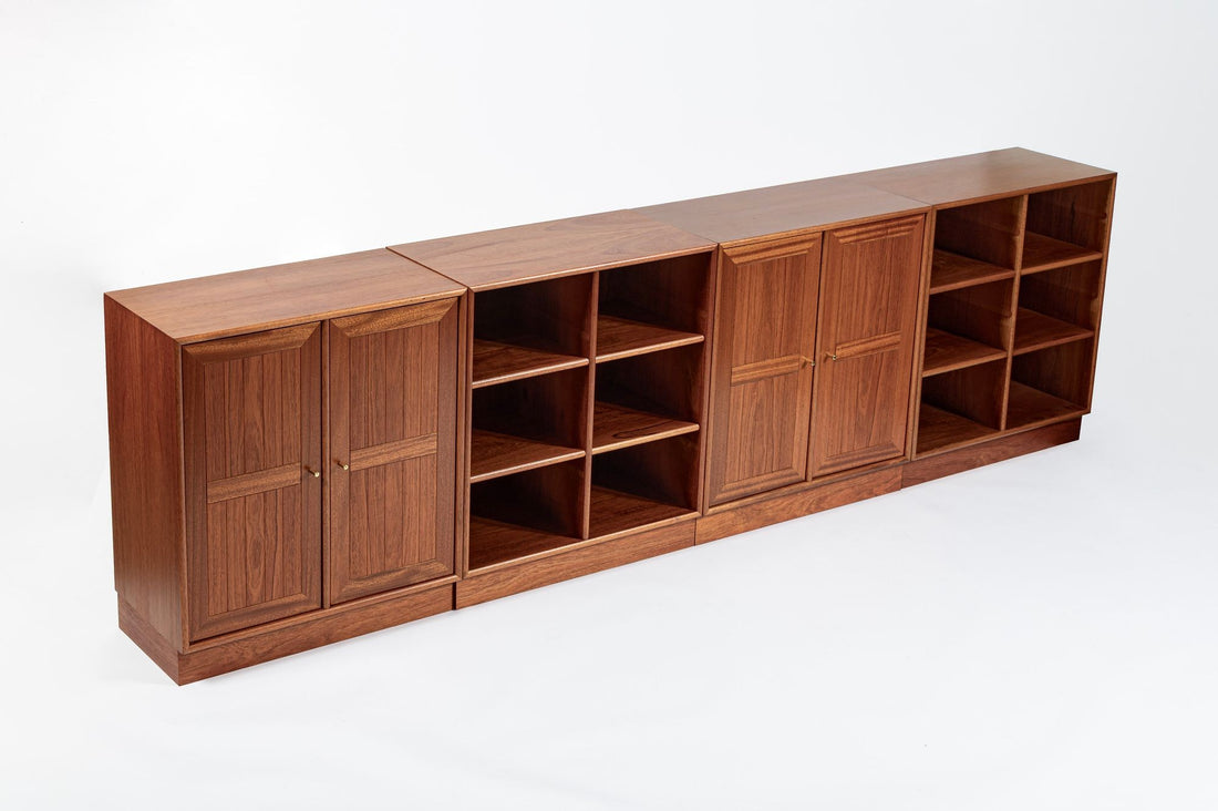 Danish Modern Modular Bookshelf Cabinet System in Teak Wood