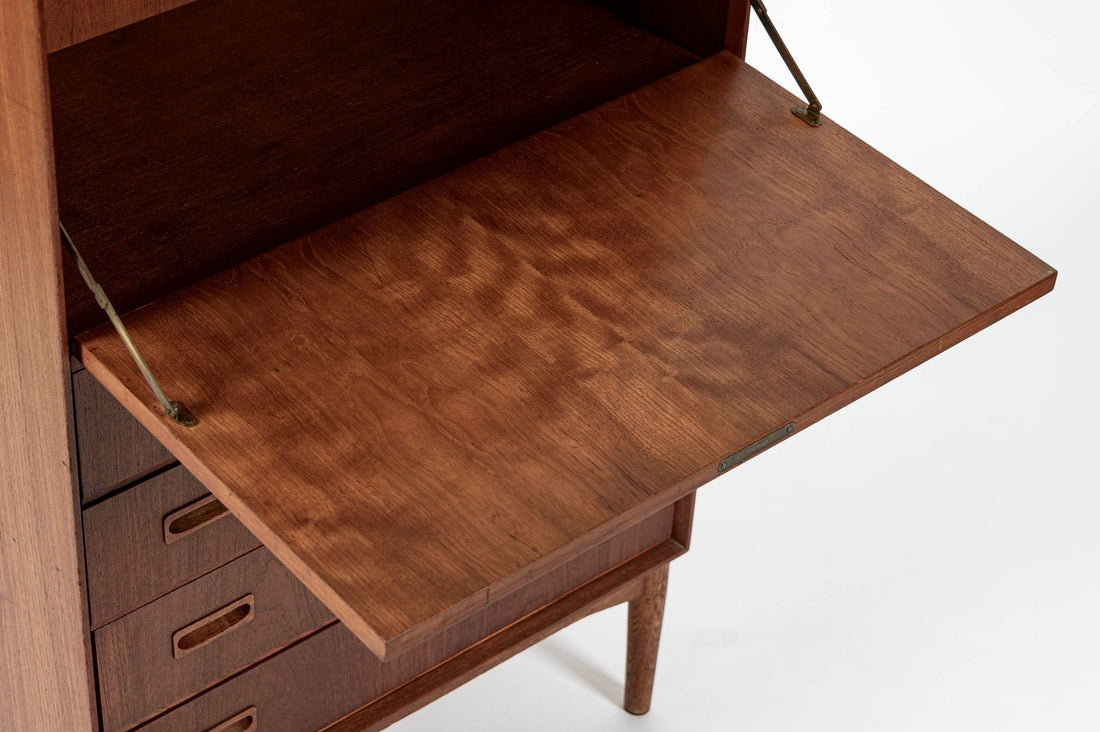 Mid-Century Danish Modern Teak Secretary Desk or Bar Cabinet Made in Denmark 1960s