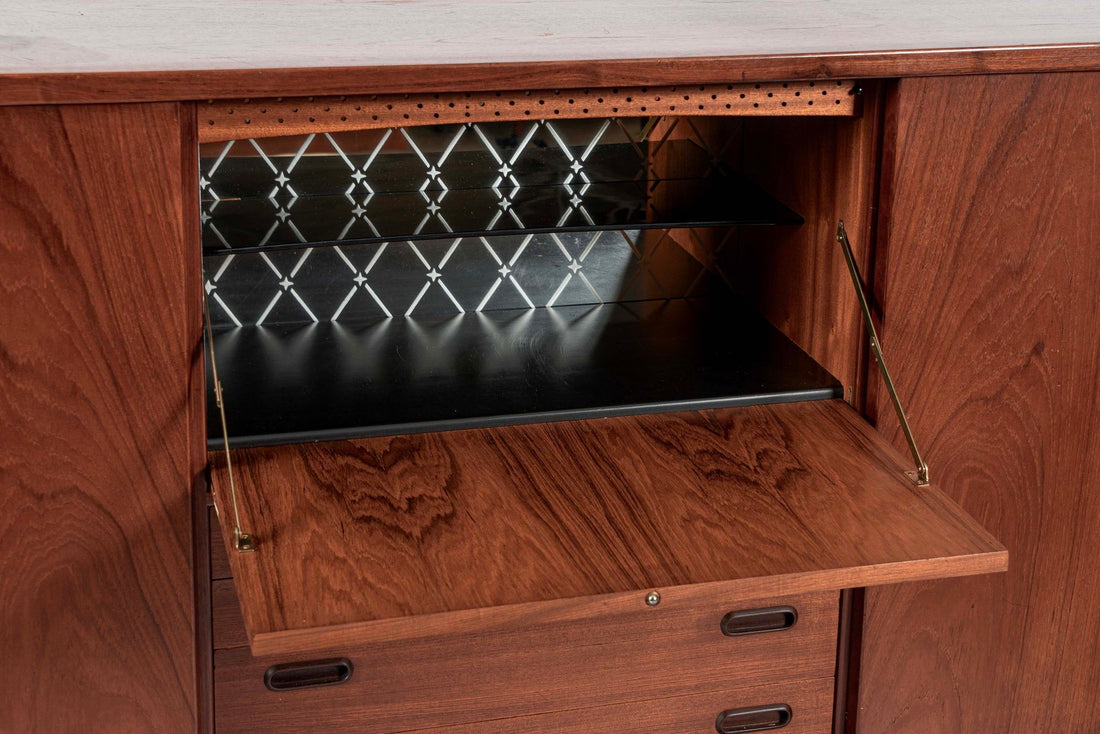 Mid Century Danish Teak Tall Sideboard or Bar Cabinet by Harry Ostergaard