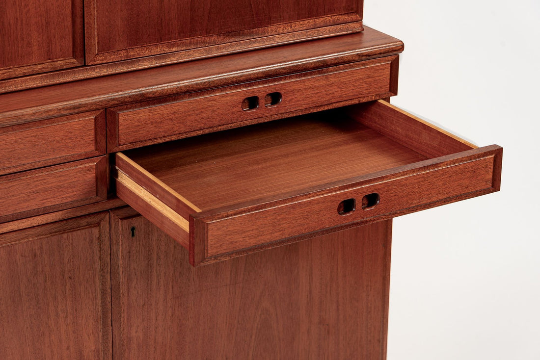 Mid Century Danish Modern Tall Two-Piece Teak Cabinet Hutch
