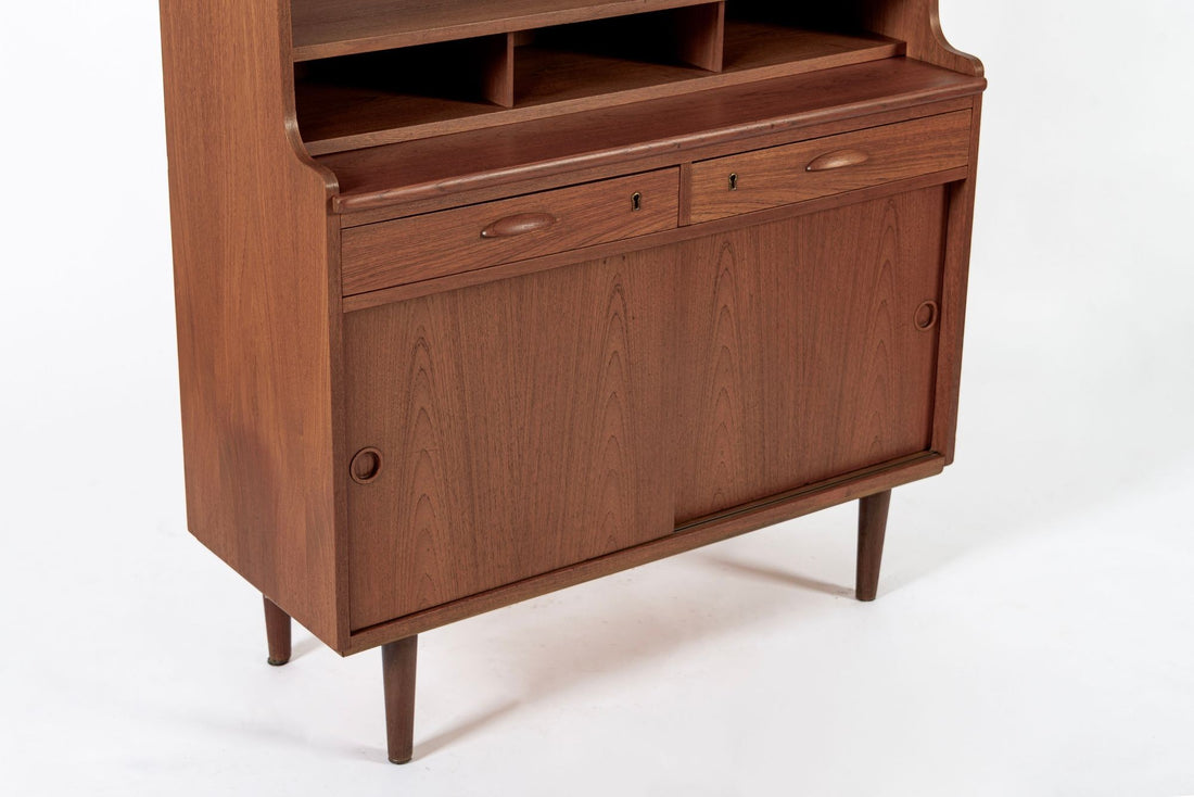 Mid Century Danish Teak Wood Bookcase Cabinet & Secretary Desk 1960s