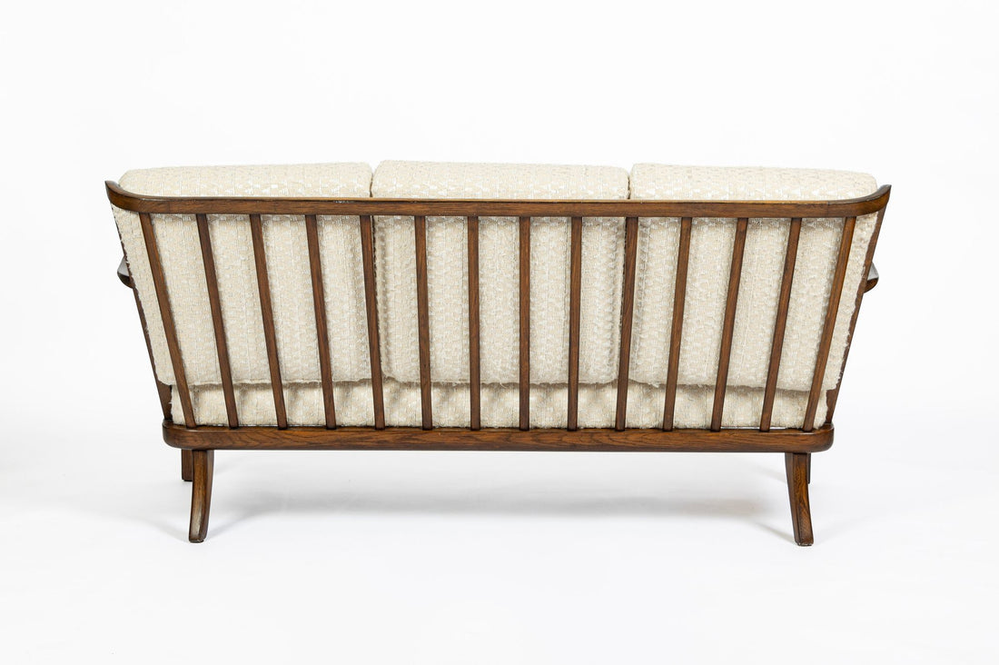Danish Modern Solid Walnut Spindle Back Sofa in Schumacher Fabric, Circa 1960