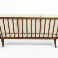 Danish Modern Solid Walnut Spindle Back Sofa in Schumacher Fabric, Circa 1960