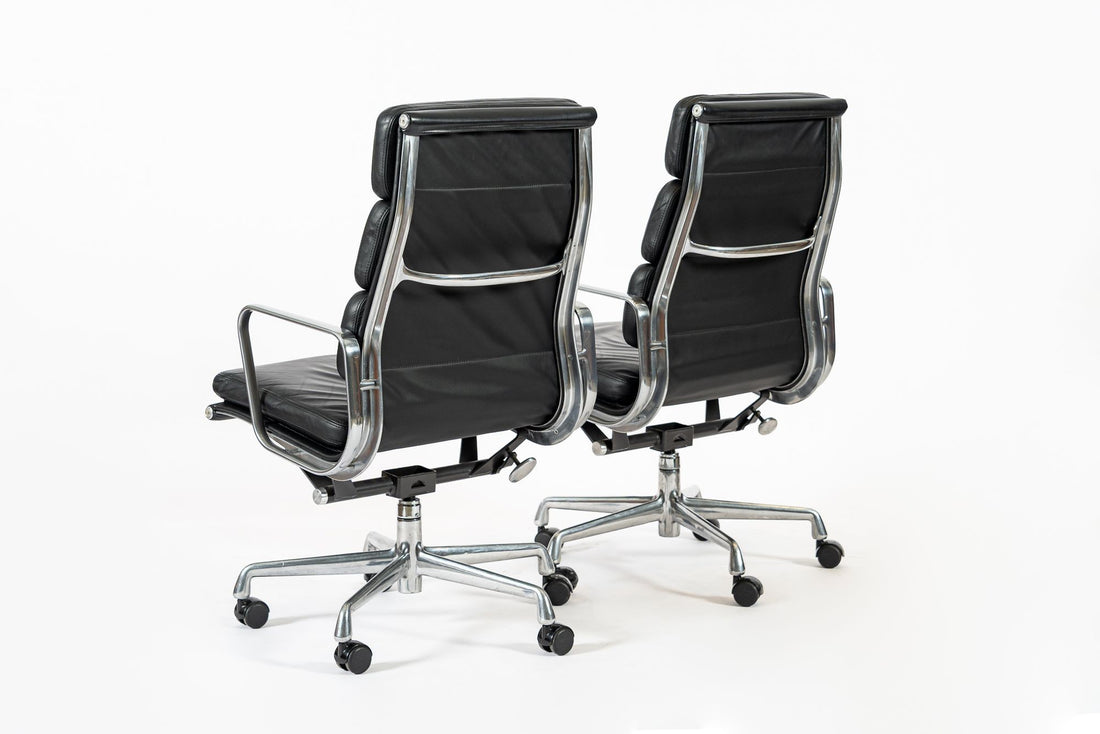 Pair Authentic Eames Herman Miller Tall Black Leather Office Chairs 2001