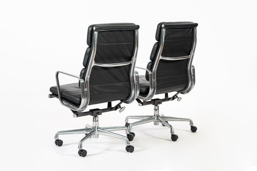 Pair Authentic Eames Herman Miller Tall Black Leather Office Chairs 2001