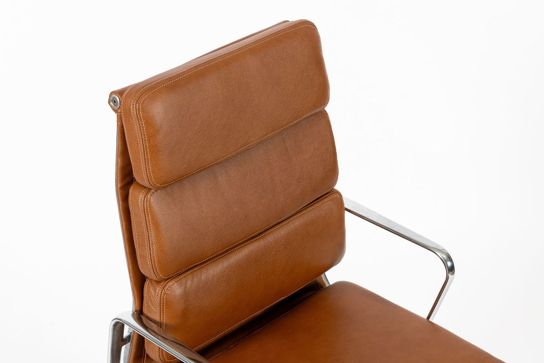 Pair Herman Miller Eames Tall Brown Leather Desk Chair Soft Pad