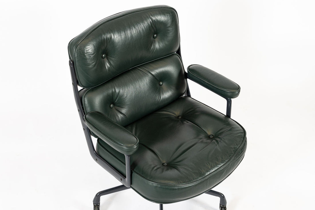 Pair Green Leather Time Life Office Chairs by Eames for Herman Miller 1996