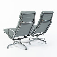 Pair Eames Soft Pad Recliners with Ottoman for Herman Miller, Gray Leather Aluminum Group