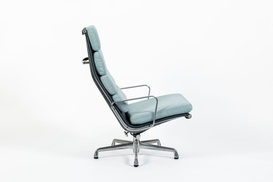 Eames Soft Pad Recliner for Herman Miller, Blue Gray Aluminum Group Lounge Chair