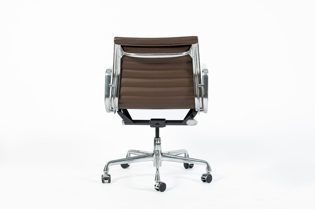 Eames Herman Miller Brown Leather Aluminum Group Thin Pad Desk Chair, 2008