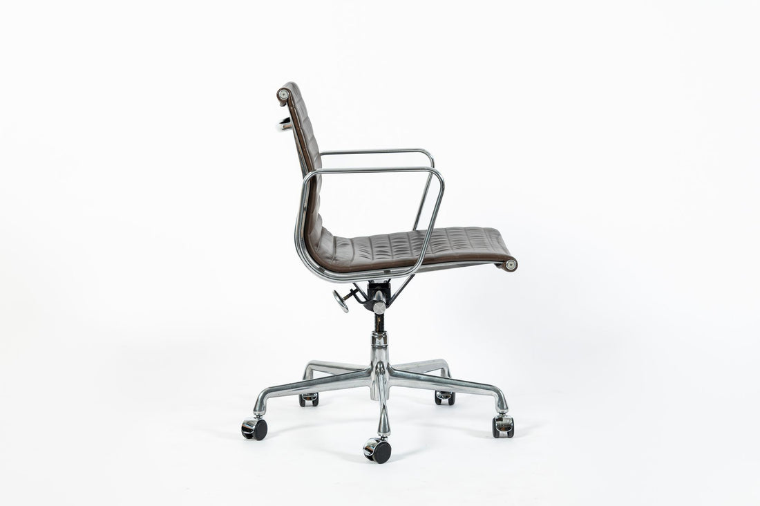 Eames Herman Miller Aluminum Group Thin Pad Brown Leather Office Chair, 2008