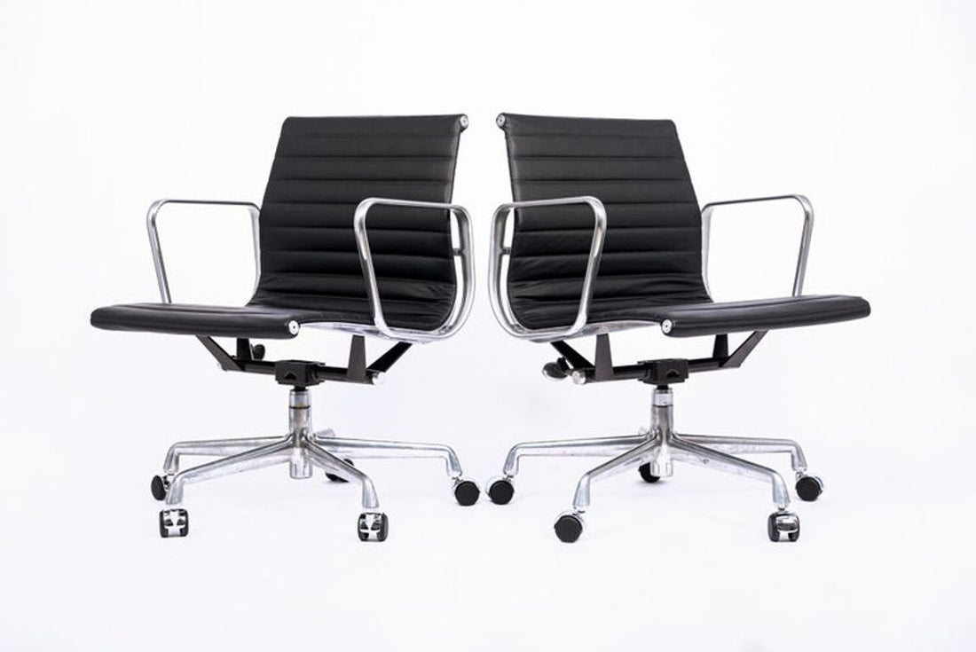 Eames Herman Miller Black Leather Office Chair Thin Pad Aluminum Group