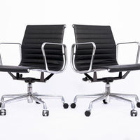 Eames Herman Miller Black Leather Office Chair Thin Pad Aluminum Group