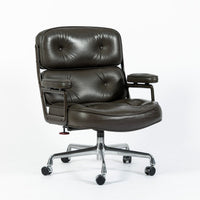 Eames Time Life Executive Lobby Chair for Herman Miller, Dark Gray Leather Office Desk Chair, 1988