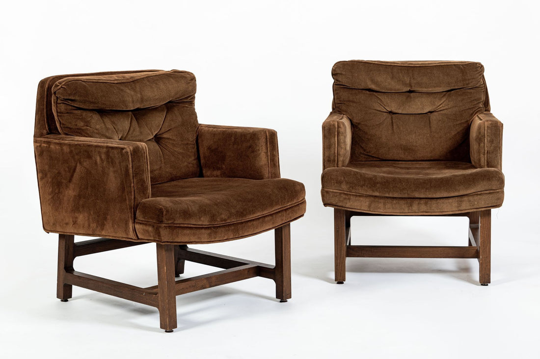 Pair of Mid-Century Brown Velvet Lounge Chairs Attributed to Edward Wormley, 1960s