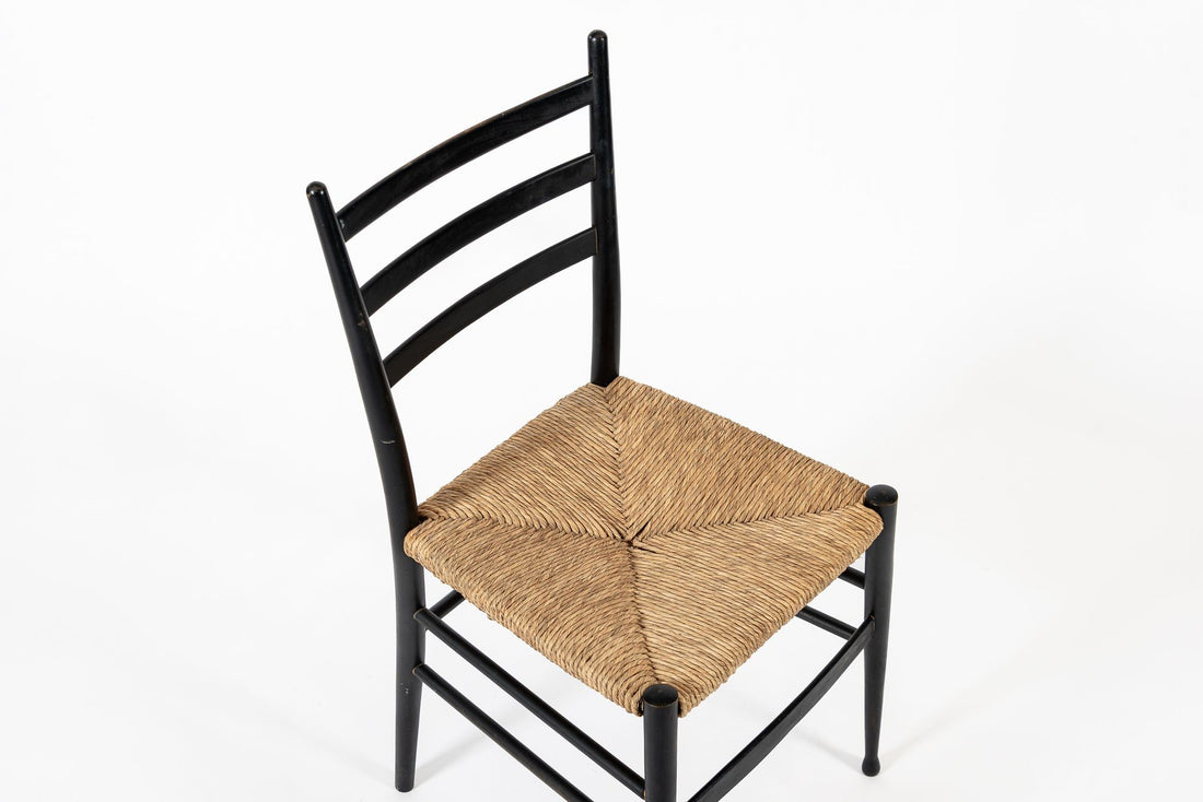 Vintage Mid Century Black Wood and Rush Wicker Dining Chair