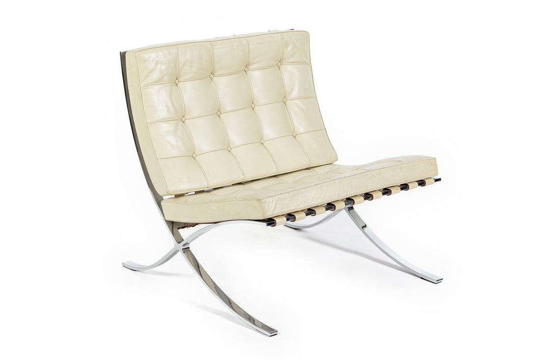 Mid Century Cream Barcelona Chairs by Mies van der Rohe for Knoll, 1980s