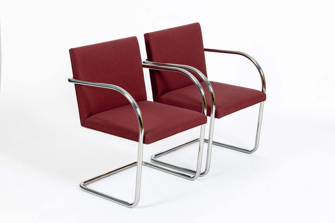 Pair Mid-Century Red Brno Armchairs by Mies van der Rohe for Knoll, 1983