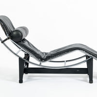 Cassina LC4 Black Leather Chaise Lounge Chair by Le Corbusier 1981