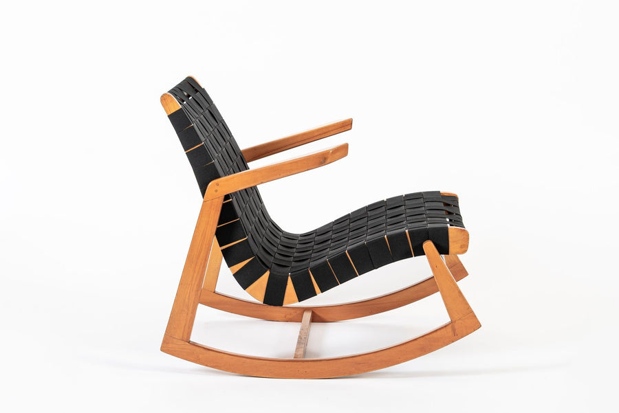 Rare Early Mid Century Wooden Rocking Chair by Ralph Rapson, 1940s