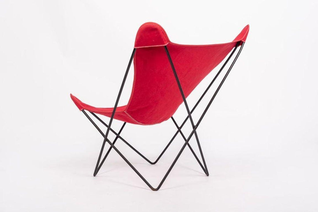 Vintage Mid Century Red Butterfly Canvas and Metal Chair by Knoll, 1970s