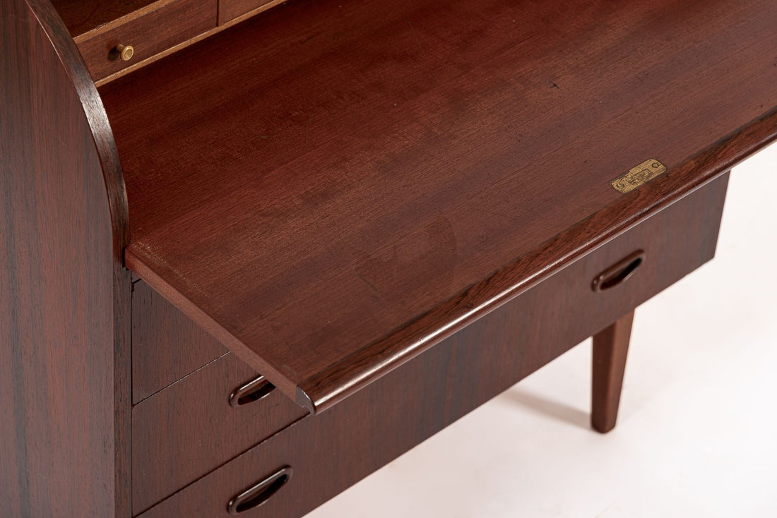 Vintage Mid Century Swedish Rosewood Rolltop Secretary Desk
