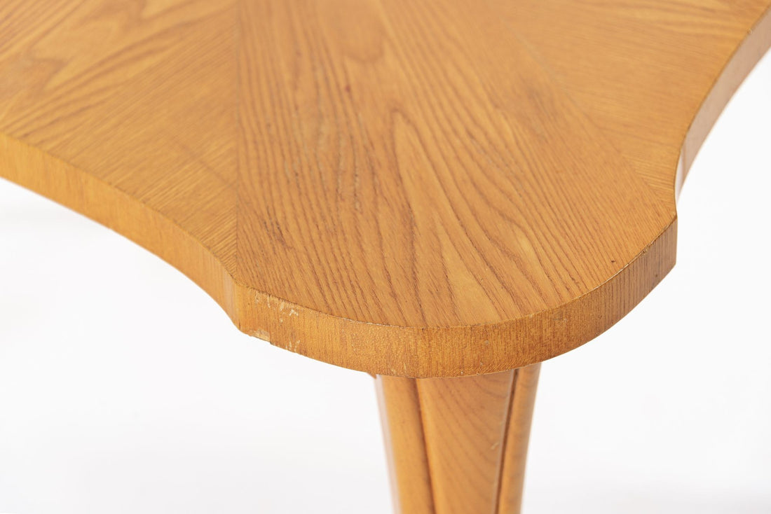 Vintage Art Deco Swedish Square Beech Scalloped Table 1940s