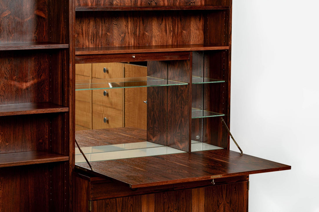 Mid-Century Swedish Rosewood Bookcase Dropdown Wall Unit by Bertil Fridhagen for Bodafors, 1960s