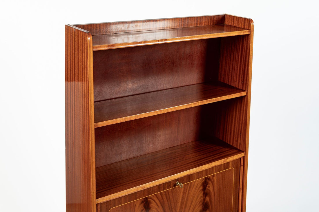 Scandinavian Modern Figured Mahogany Secretary Bookcase Cabinet 1960s