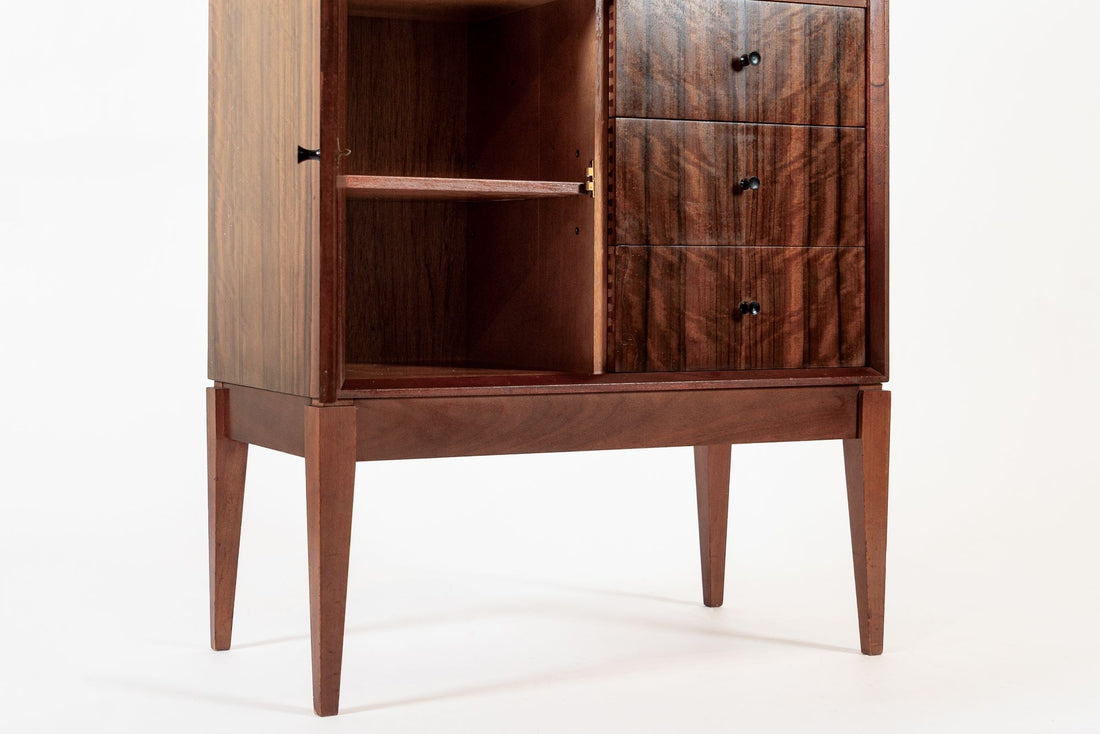 Mid Century Danish Modern Dark Wood Tall Cabinet