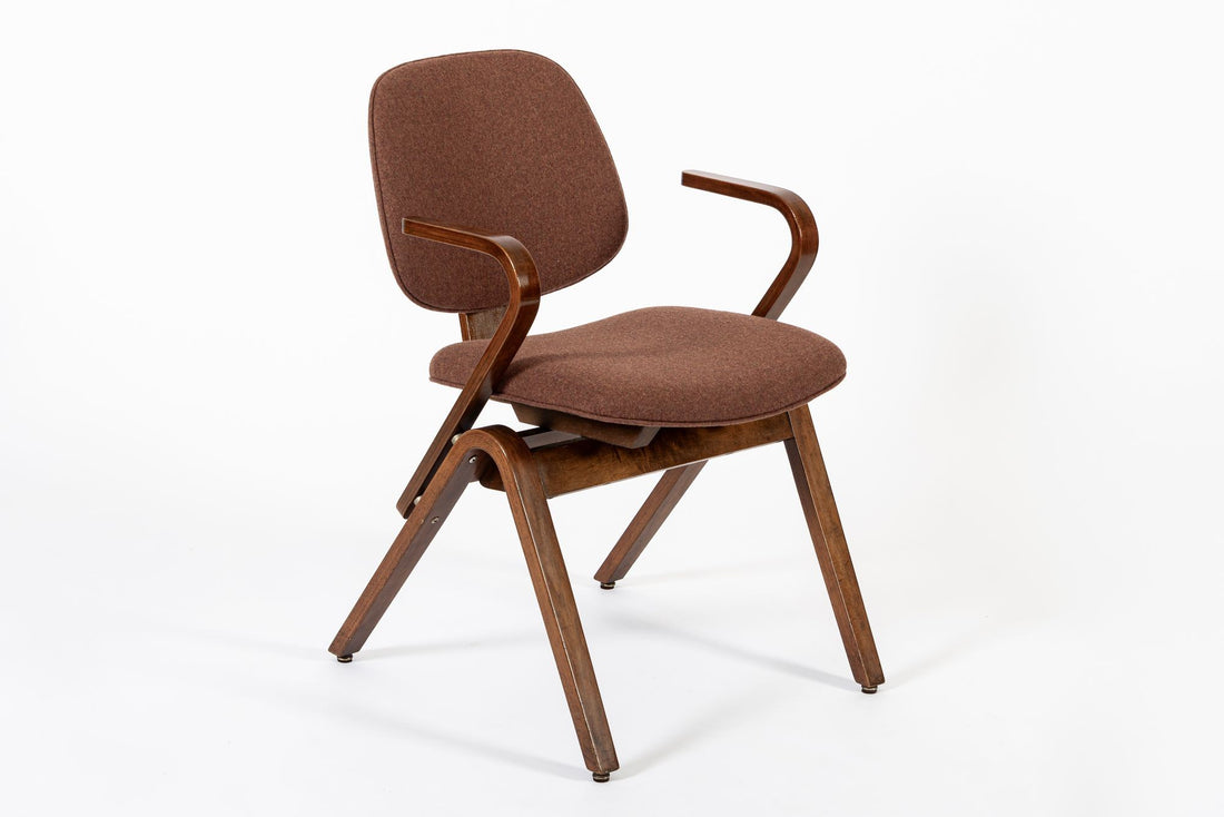 Mid Century Brown Plywood Arm Chairs by Joe Atkinson for Thonet