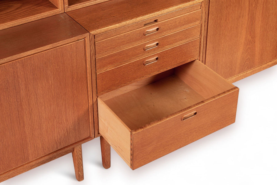 Large Mid Century Danish Teak Wood Bookshelf Wall Unit System