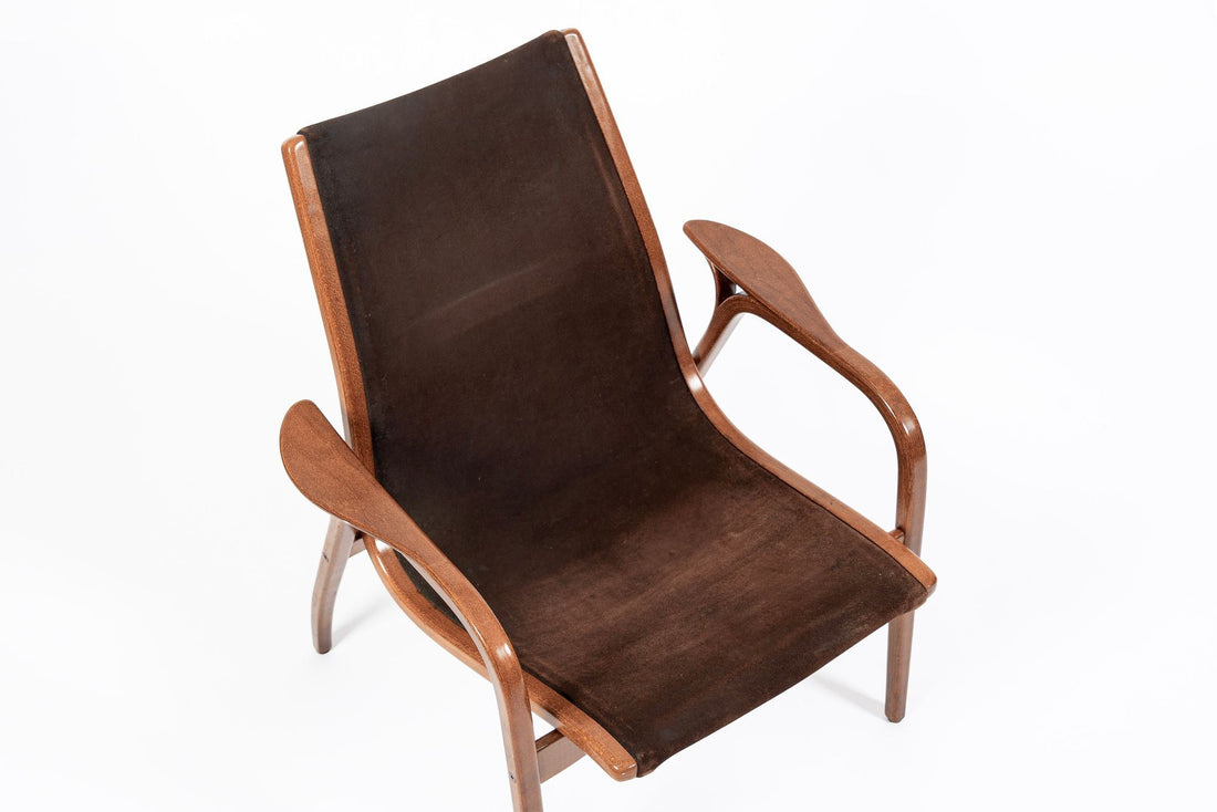 Pair Mid-Century Swedish Brown Lamino Lounge Chairs by Yngve Ekström for Swedese