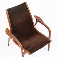 Pair Mid-Century Swedish Brown Lamino Lounge Chairs by Yngve Ekström for Swedese