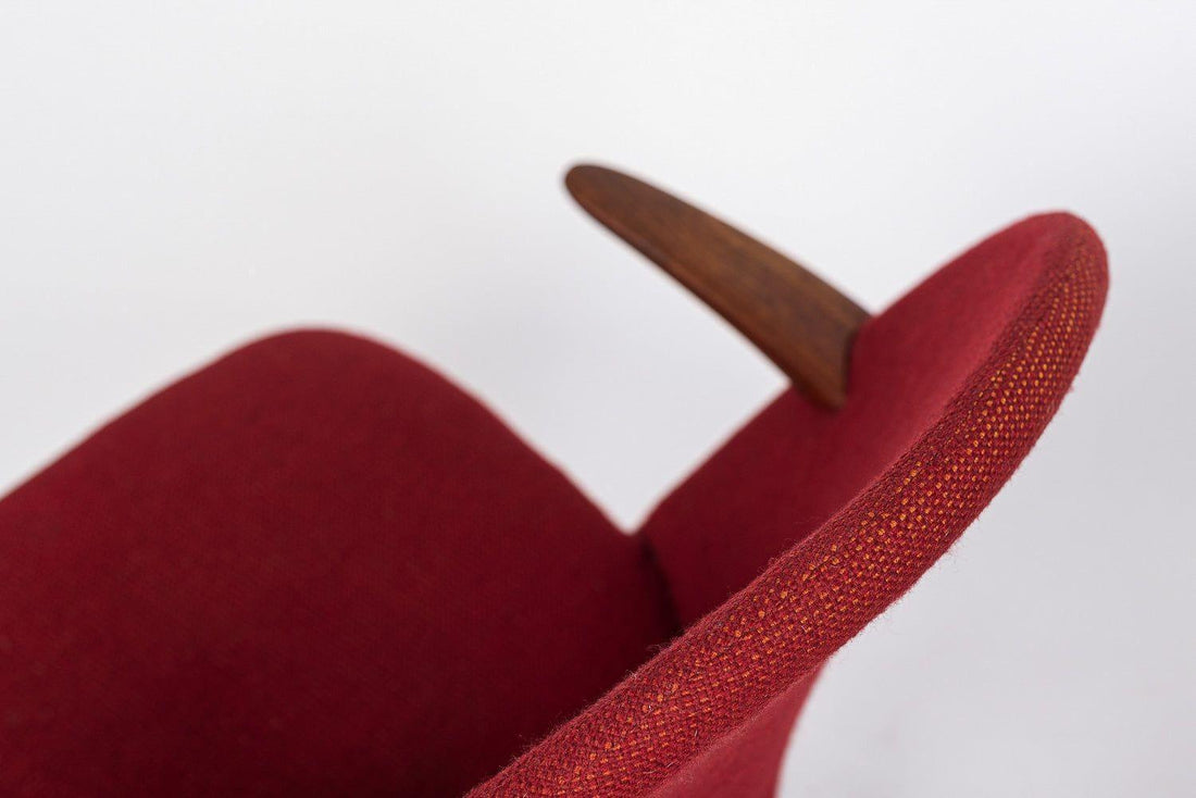 Danish Mid Century Modern Red Upholstery Lounge Chairs by Kurt Olsen, 1960s