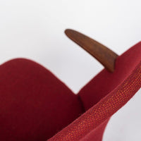 Danish Mid Century Modern Red Upholstery Lounge Chairs by Kurt Olsen, 1960s