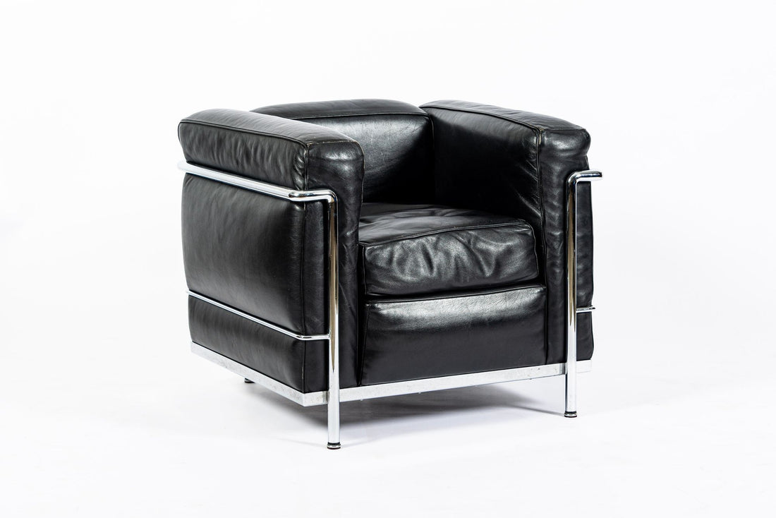 Pair of Cassina LC2 Black Leather Petit Lounge Chairs by Le Corbusier