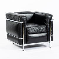 Pair of Cassina LC2 Black Leather Petit Lounge Chairs by Le Corbusier